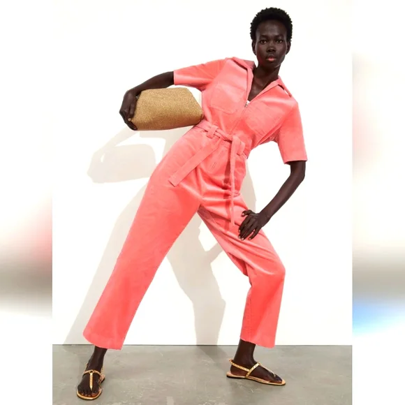 Los Angeles Atelier & Other Stories Coral Corduroy Jumpsuit Size 8 - Picture 2 of 15